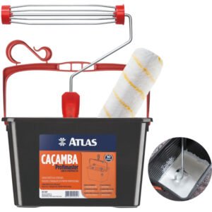 Bandeja Caçamba Balde Para Pintura 10l Plástica Com Alça + Suporte Garfo + Rolo De Pintura 23cm Antirespingo